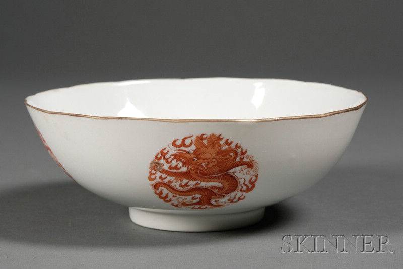 Appraisal: Porcelain Bowl China th century iron red decoration of dragon