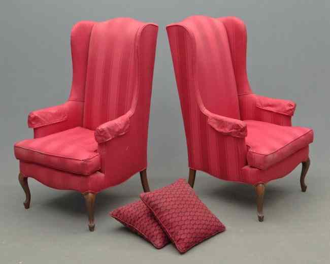 Appraisal: Pair upholstered wing chairs '' Seat Ht '' Overall Ht