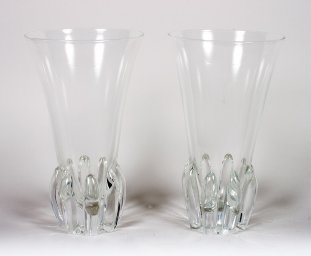 Appraisal: Pair of Steuben crystal Lotus vases designed by George Thompson