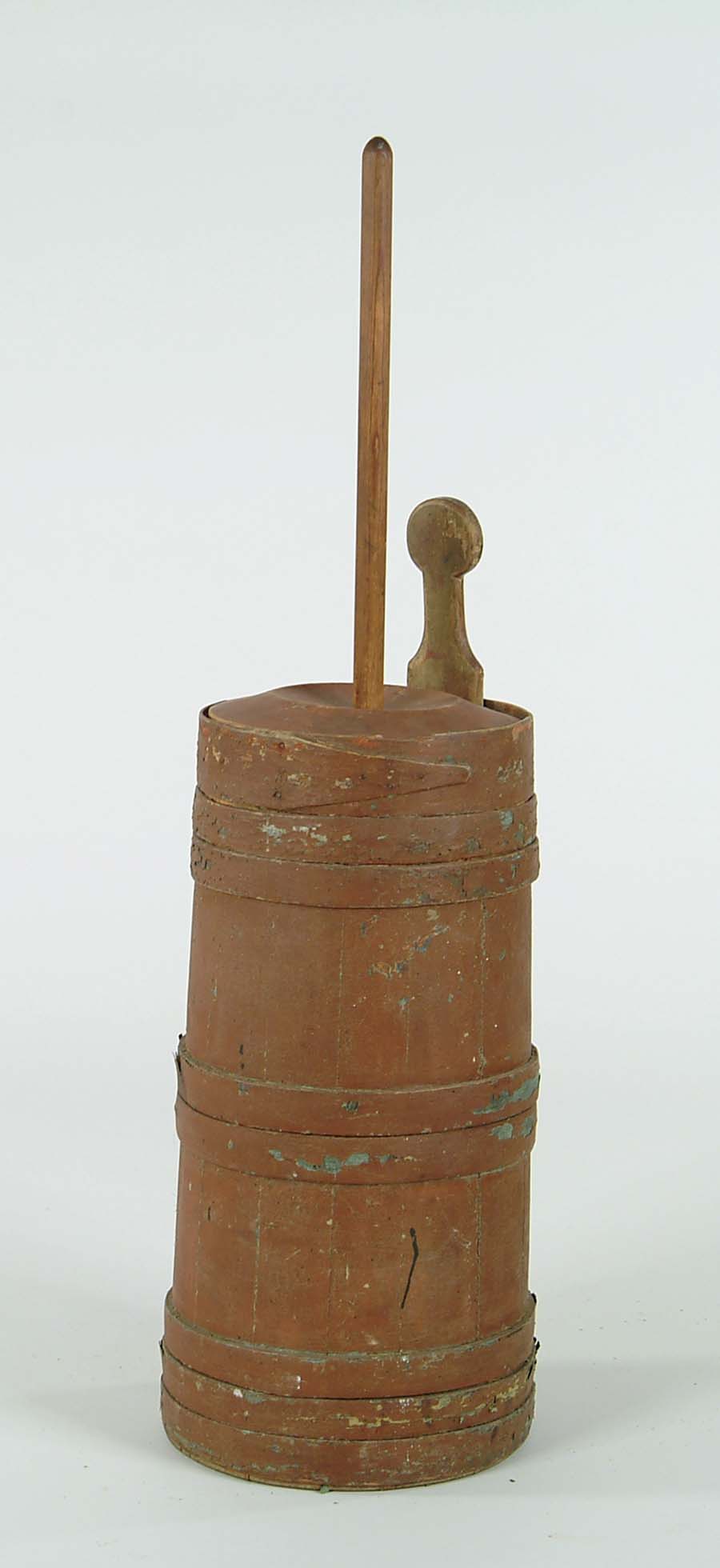 Appraisal: FINE WOOD BUTTER CHURN IN RED PAINT Tall tapered form