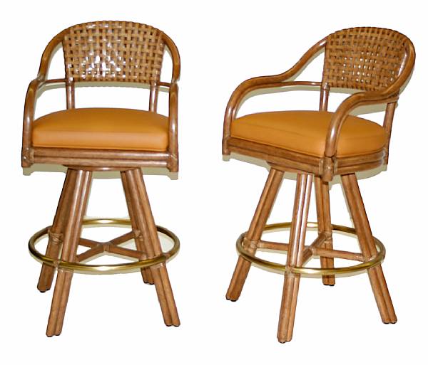 Appraisal: A set of four laced rawhide swivel barstools McGuire Furniture