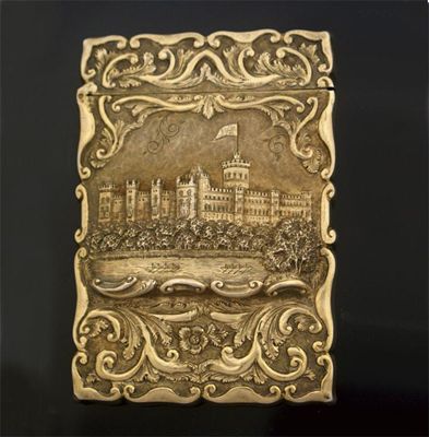 Appraisal: A Victorian silvergilt embossed 'castletop' card case with a view