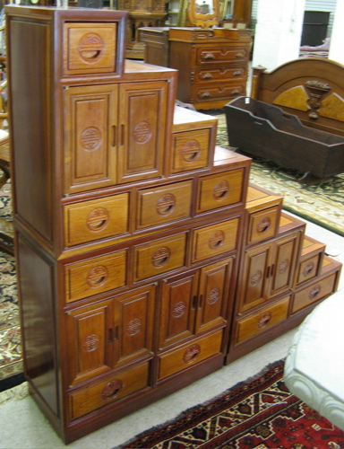 Appraisal: TEAKWOOD STAIR STEP CHEST Chinese th century in three sections