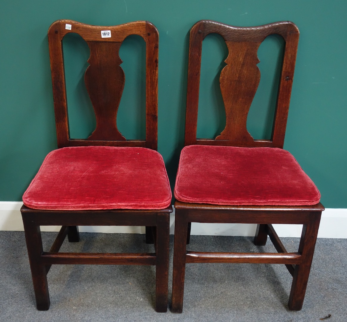 Appraisal: A set of six George II oak framed vase back