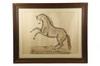 Appraisal: PEN INK CALLIGRAPHY FIGURAL - Rearing Stallion in Landscape unsigned