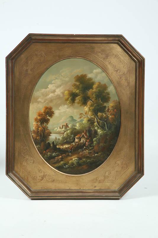 Appraisal: FRAMED OIL ON BOARD Europeon scene with a village and