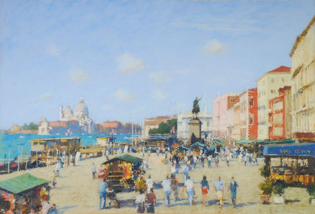 Appraisal: BOB RICHARDSON b PASTEL Venice Market stalls signed x cm