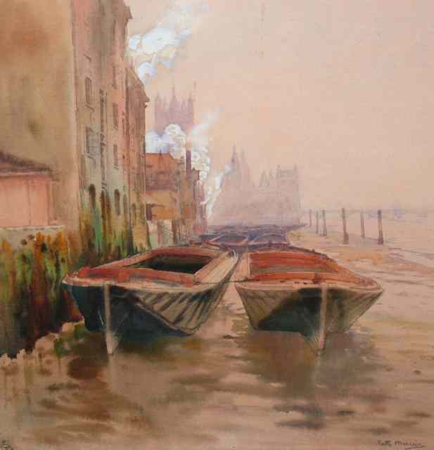 Appraisal: RUTH MERCIER act - Boats moored on the Thames with