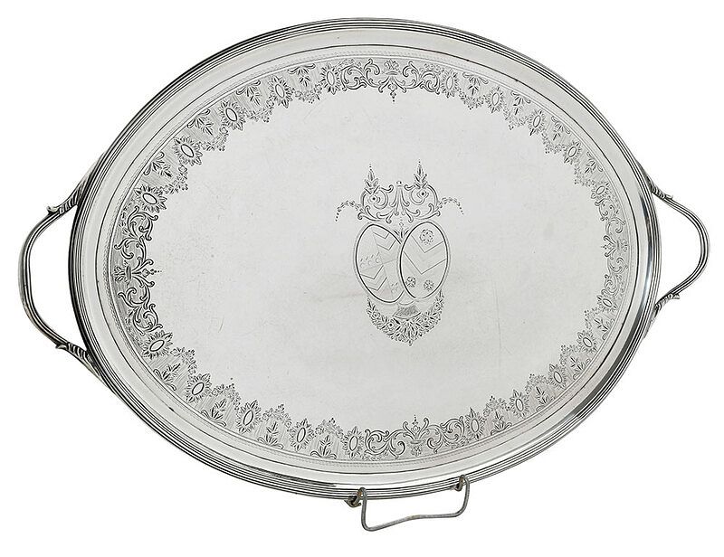 Appraisal: George III English Silver Tray London oval tray reeded border