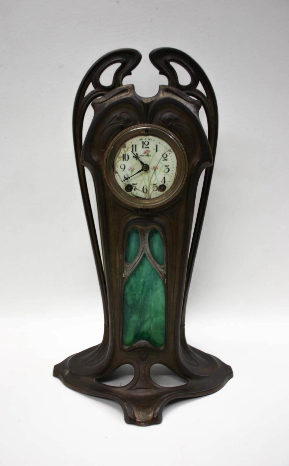 Appraisal: ART NOUVEAU SPELTER-CASED MANTEL CLOCK Seth Thomas Clock Co c