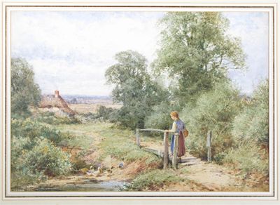 Appraisal: Henry Sylvester Stannard - A girl on a rustic bridge