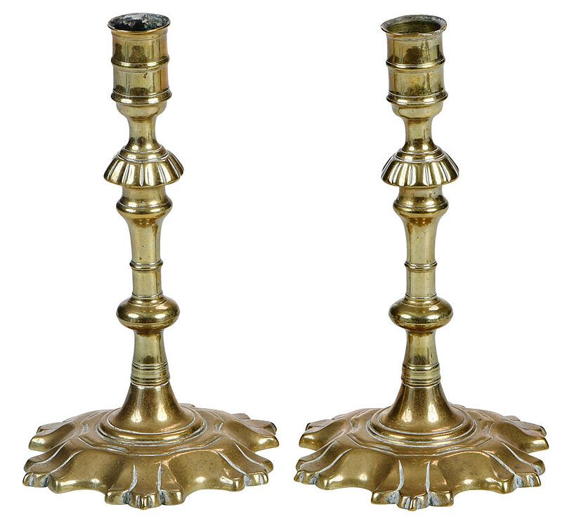 Appraisal: Near Pair of Georgian Brass Candlesticks British mid to late