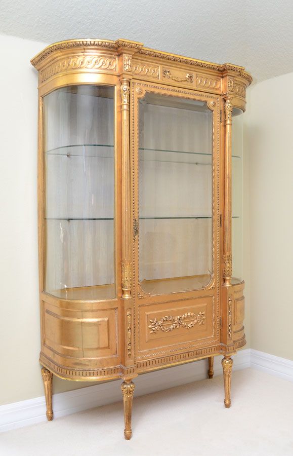 Appraisal: TH CENTURY FRENCH GOLD GILT DISPLAY CABINET Carved gilt decoration