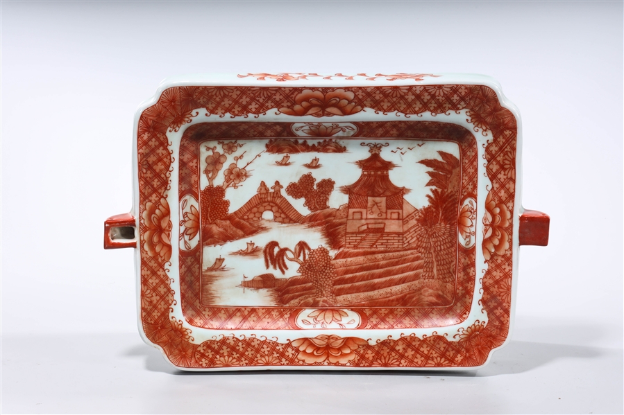 Appraisal: Chinese red and white porcelain platter depiting a landscape with