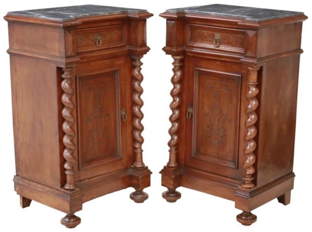 Appraisal: pair Italian carved walnut bedside cabinets late th c inset