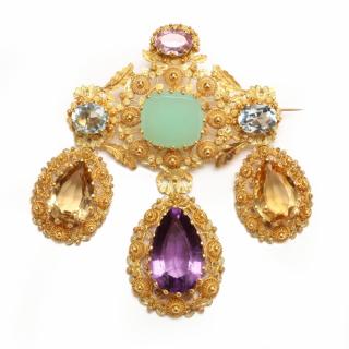 Appraisal: Antique Gold Cannetille and Gem Set Brooch the gold brooch