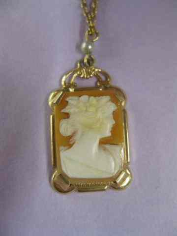 Appraisal: k Gold Cameo Necklace carved shell portrait of a lady