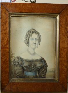 Appraisal: th c American school watercolor of woman with elaborate coif