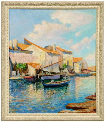 Appraisal: Elisee Maclet painting French - waterfront village signed lower right