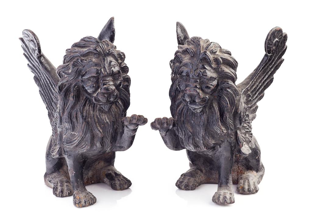 Appraisal: MANNER OF WILLIAM BURGES PAIR OF CAST IRON WINGED LIONS