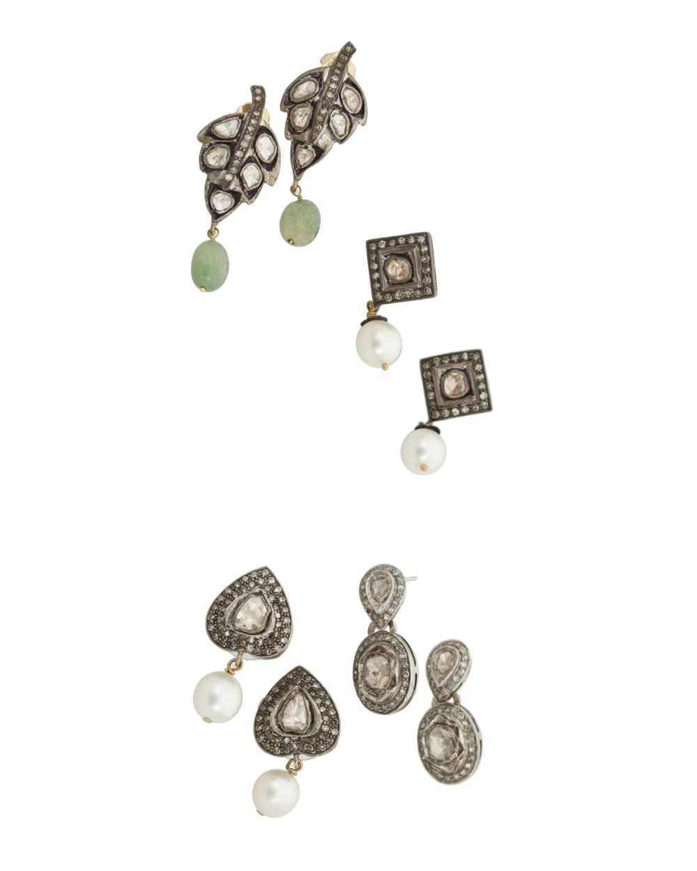 Appraisal: FOUR PAIRS OF INDIAN DIAMOND EARRINGSFour pairs of Indian diamond