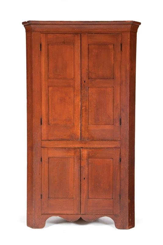 Appraisal: PAINTED CORNER CUPBOARD American nd quarter- th century poplar One-piece