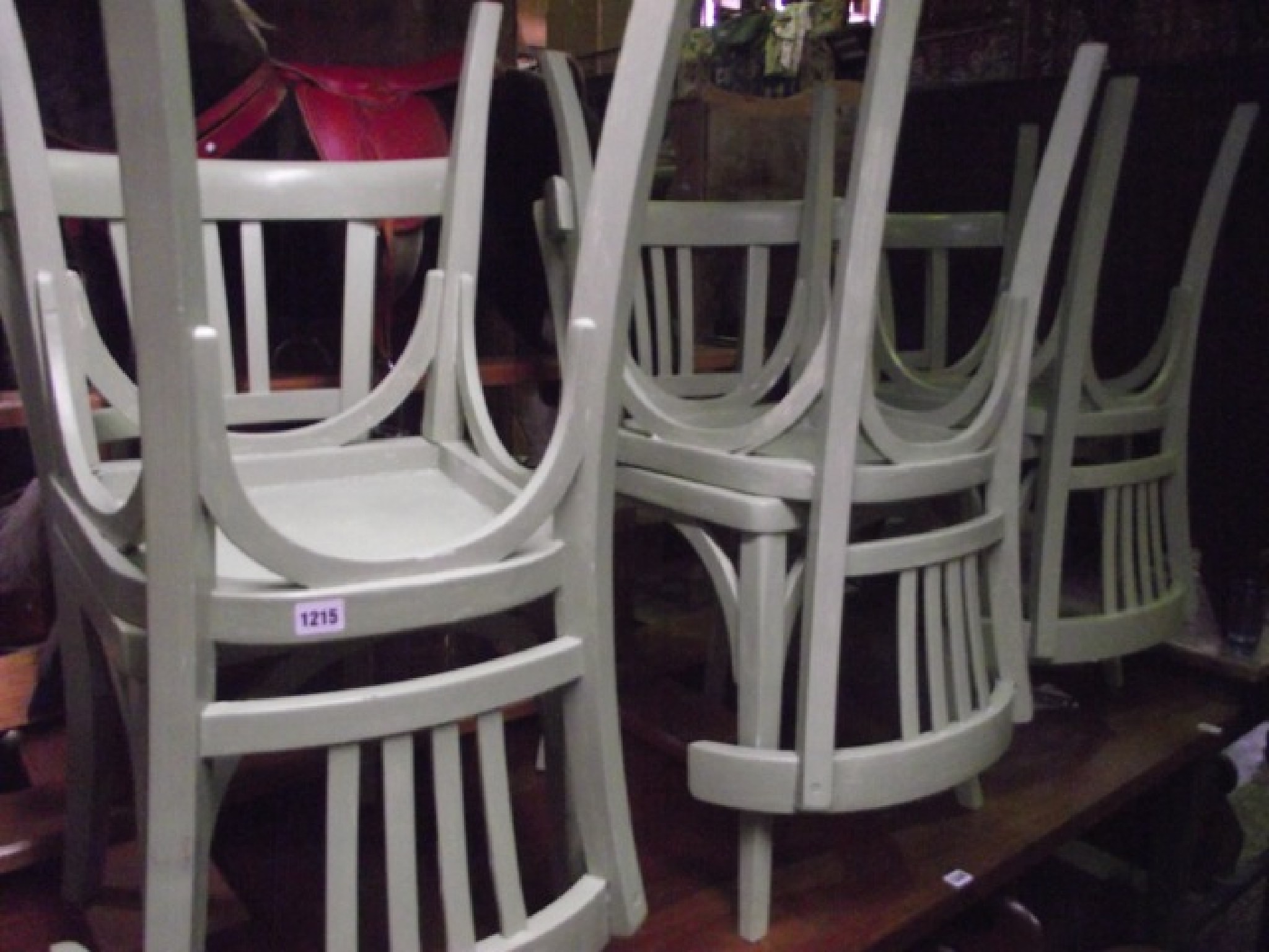 Appraisal: A set of six Bentwood caf chairs with later green