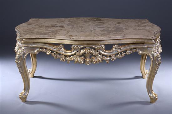 Appraisal: ITALIAN ROCOCO STYLE MARBLE-TOP GILTWOOD LOW TABLE late th century