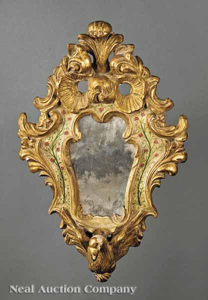 Appraisal: A Pair of Venetian-Style Carved Giltwood and Polychromed Mirrors each