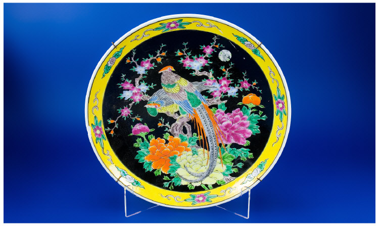 Appraisal: Japanese Charger Polychrome Birds of Paradise Chrysanthemums and Cherry Blossom