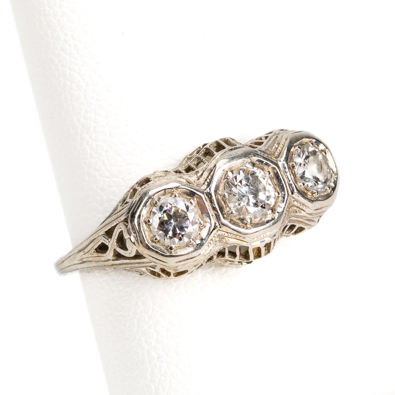 Appraisal: ART DECO K WHITE GOLD THREE DIAMOND RING k white