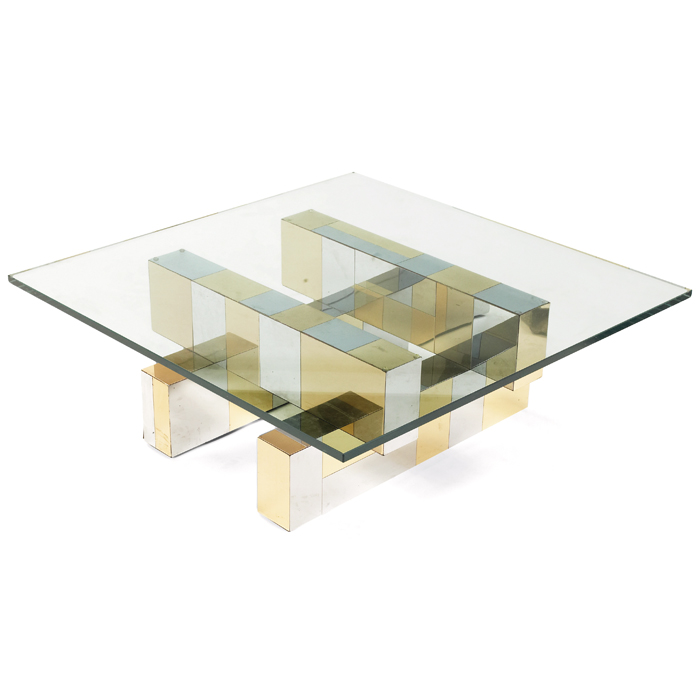 Appraisal: Paul Evans Cityscape coffee table Directional geometric base with polished