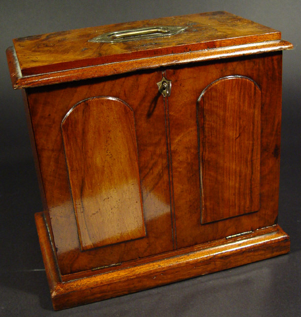 Appraisal: Victorian burr walnut and mahogany stationery box the lockable hinged