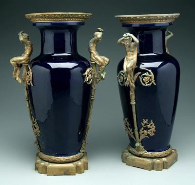 Appraisal: Pair Louis XVI style porcelain urns rich cobalt blue with