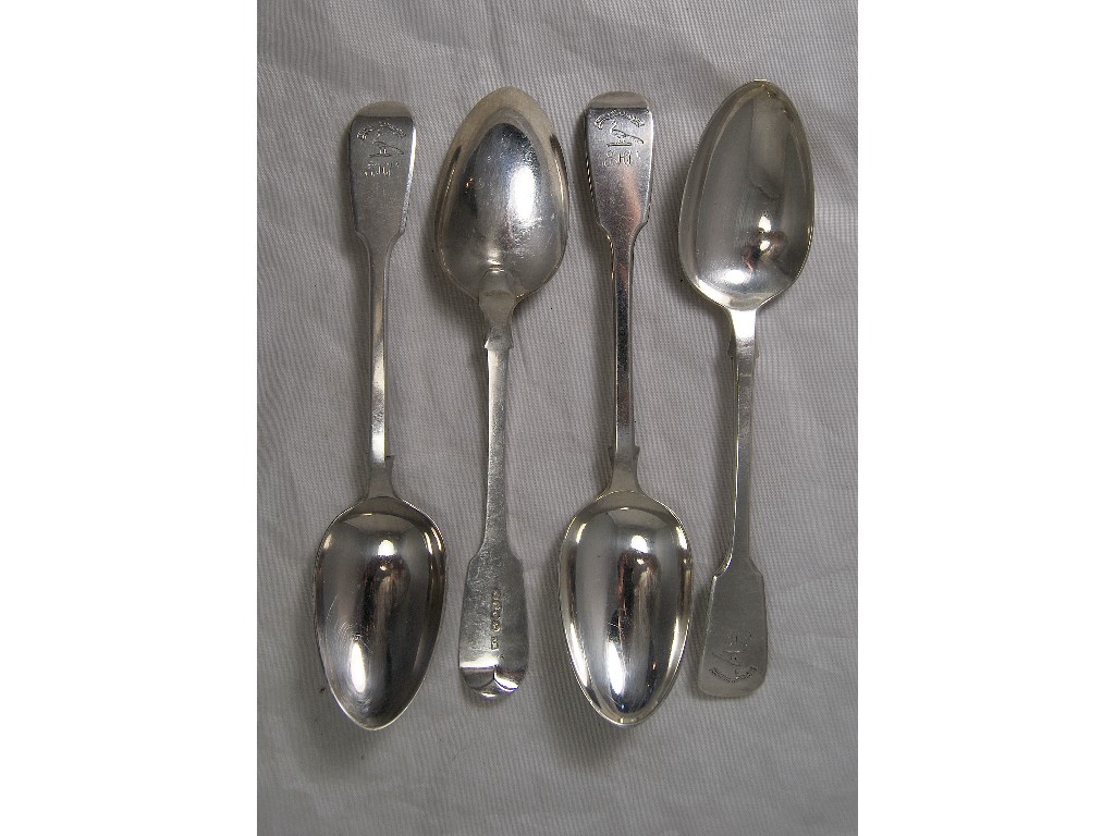 Appraisal: Set of th century four silver fiddle pattern serving spoons