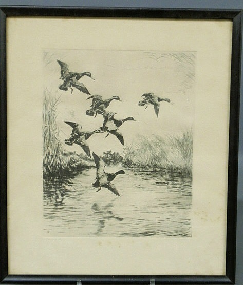 Appraisal: Clark Roland American - of flying ducks over a marsh