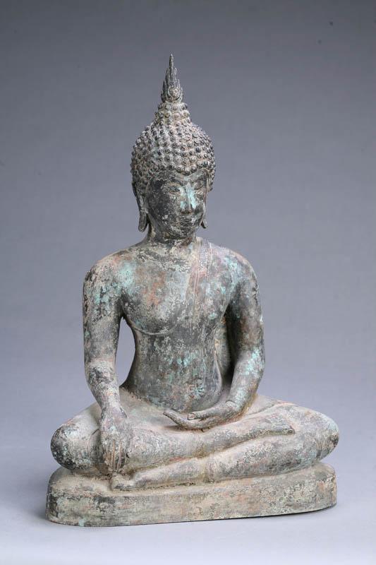 Appraisal: SEATED BUDDHA Asian th century bronze Seated figure with flame