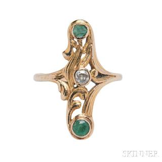 Appraisal: kt Gold Emerald and Diamond Ring bezel-set with circular-cut emeralds