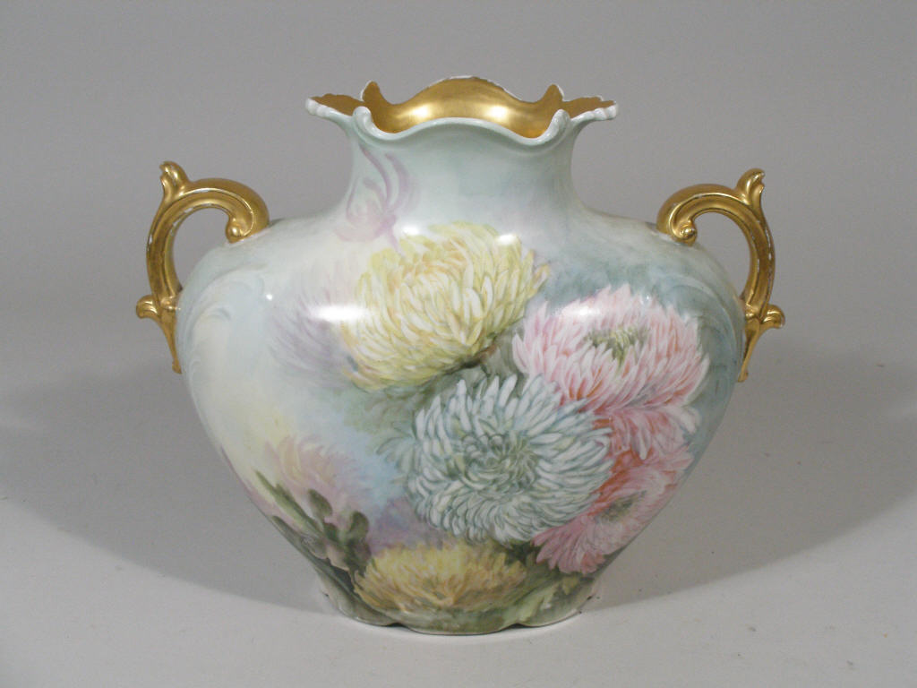 Appraisal: Limoges Hand Painted Double Handled Vase the body with hand