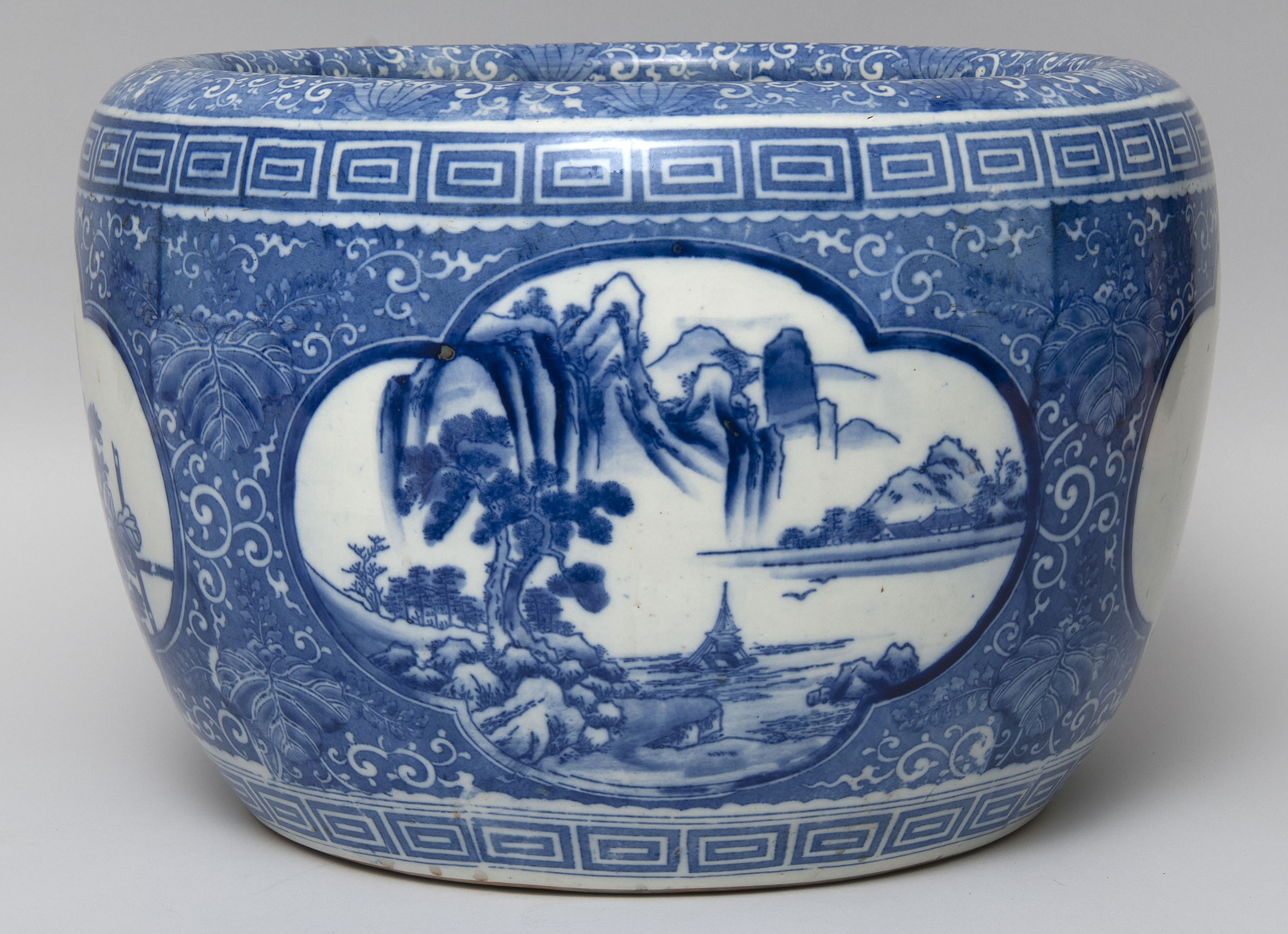 Appraisal: BLUE AND WHITE ARITA PORCELAIN HIBACHI Late Meiji PeriodIn squat