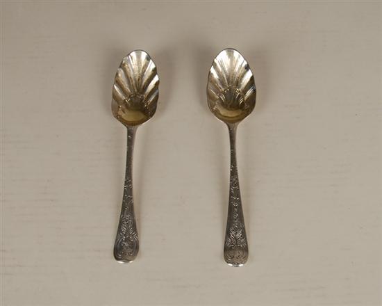 Appraisal: Two English Sterling Serving Spoons each with scallop shell bowls