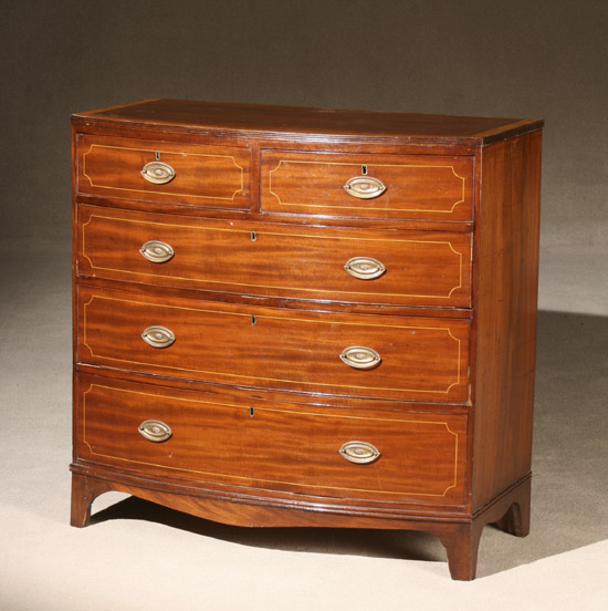 Appraisal: George III Style Satinwood Inlaid and Crossbanded Mahogany Bow-Front Chest