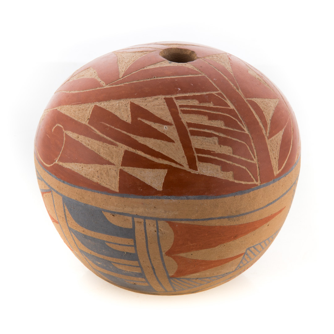 Appraisal: Southwest Indian seed jar with carved geometric decoration in H