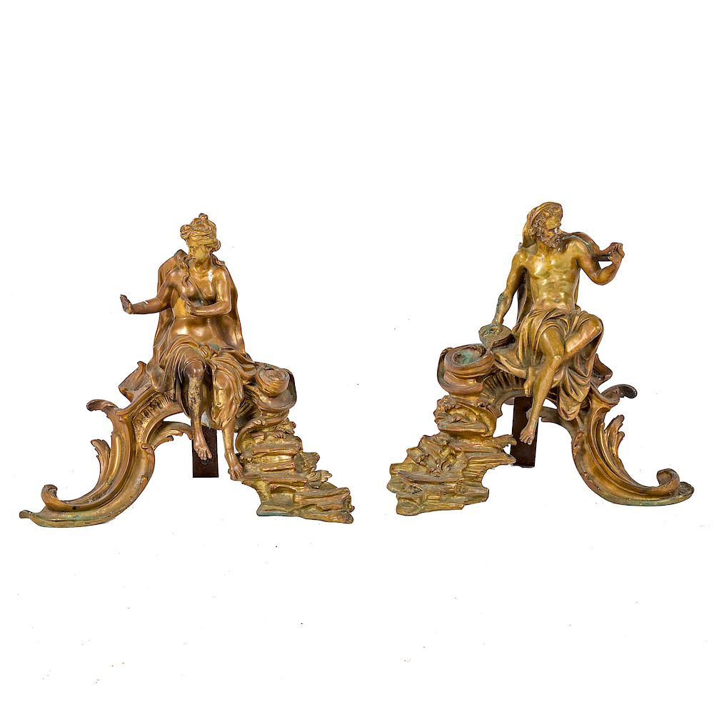 Appraisal: Pair French Classical bronze figural andirons first half- th century