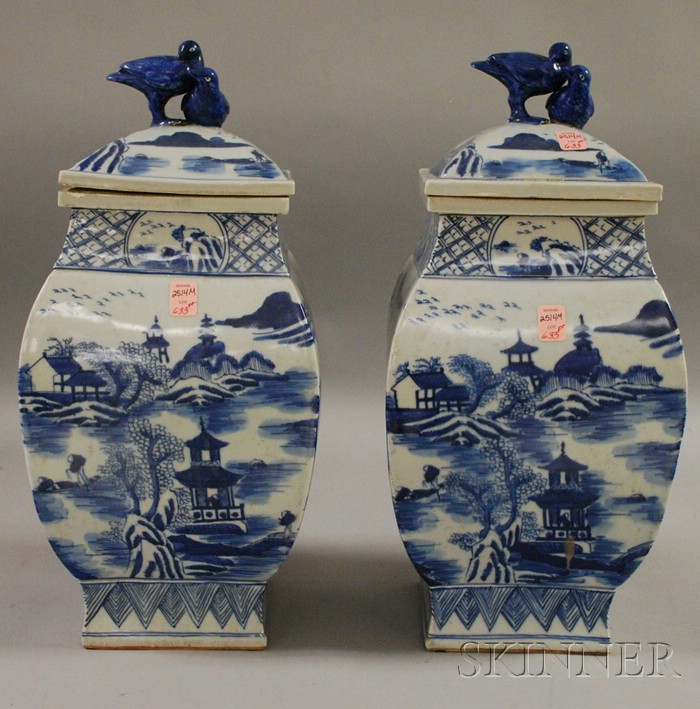 Appraisal: Pair of Large Blue and White Glazed Chinese Export Porcelain