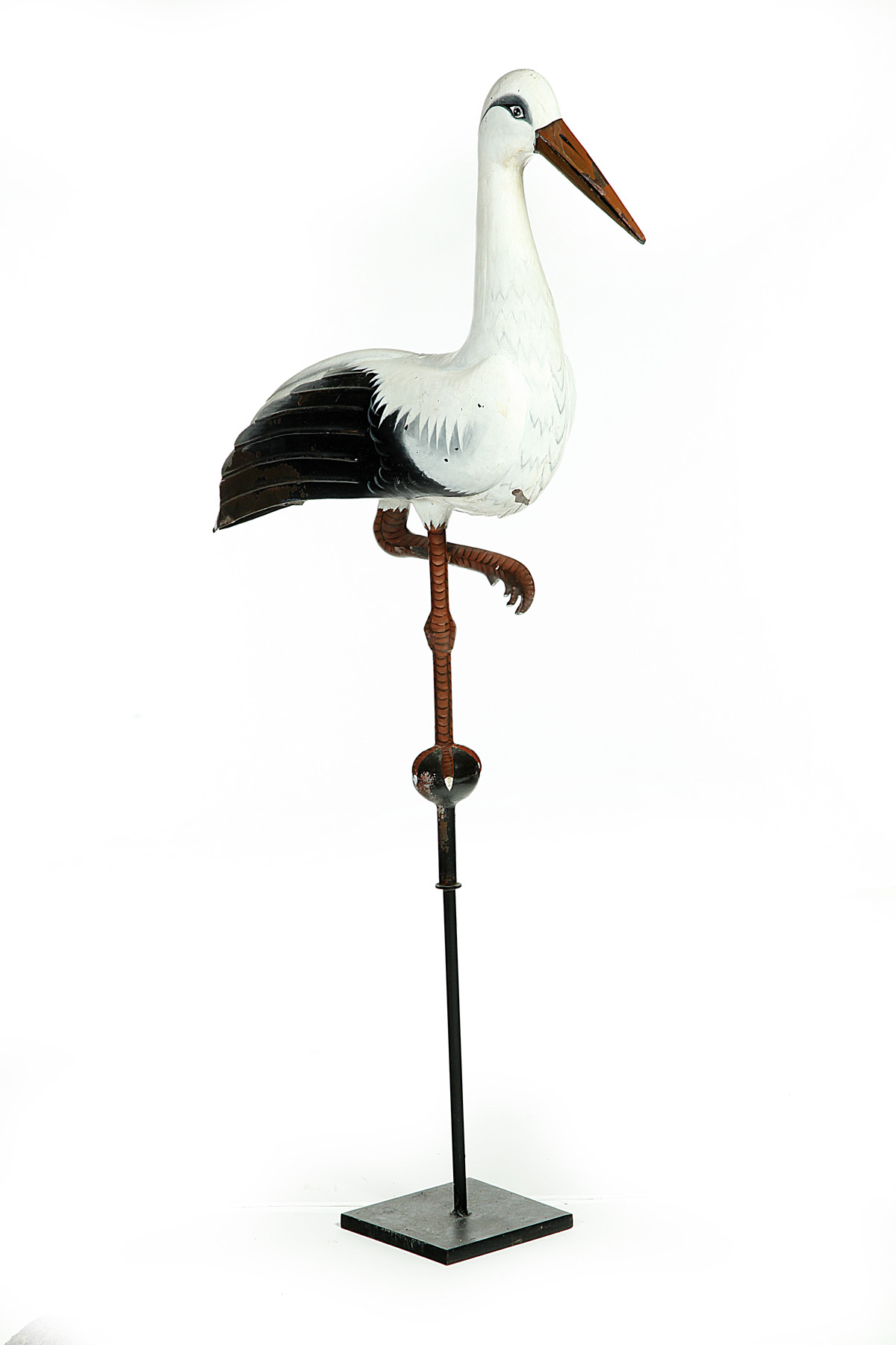 Appraisal: DECORATIVE STORK European th century sheet metal Life-size stork with