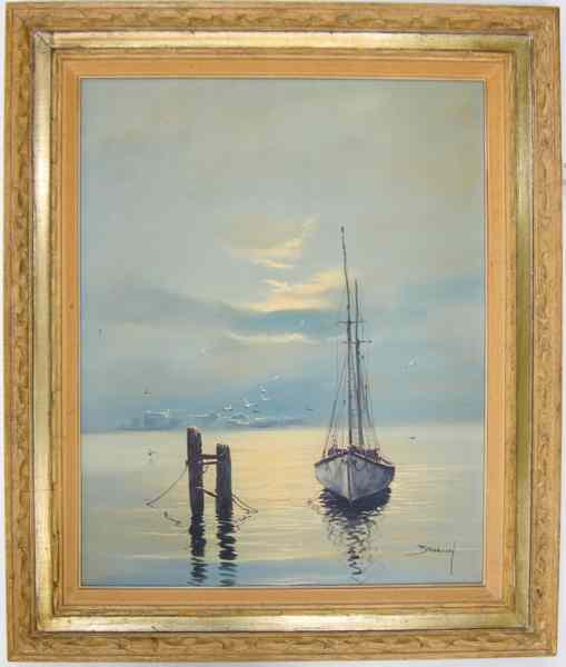 Appraisal: BRAUN OIL ON CANVAS th century a tethered sailboat in