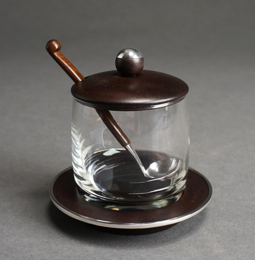 Appraisal: Sterling Silver Mounted Wood Mustard Jar and Spoon