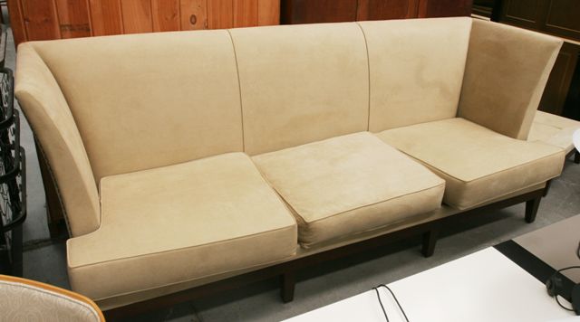 Appraisal: A pair of contemporary suede and maple highbacked three seater