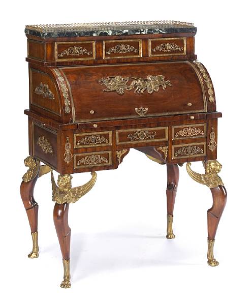 Appraisal: An Empire style gilt bronze mounted mahogany bureau cylindre fourth